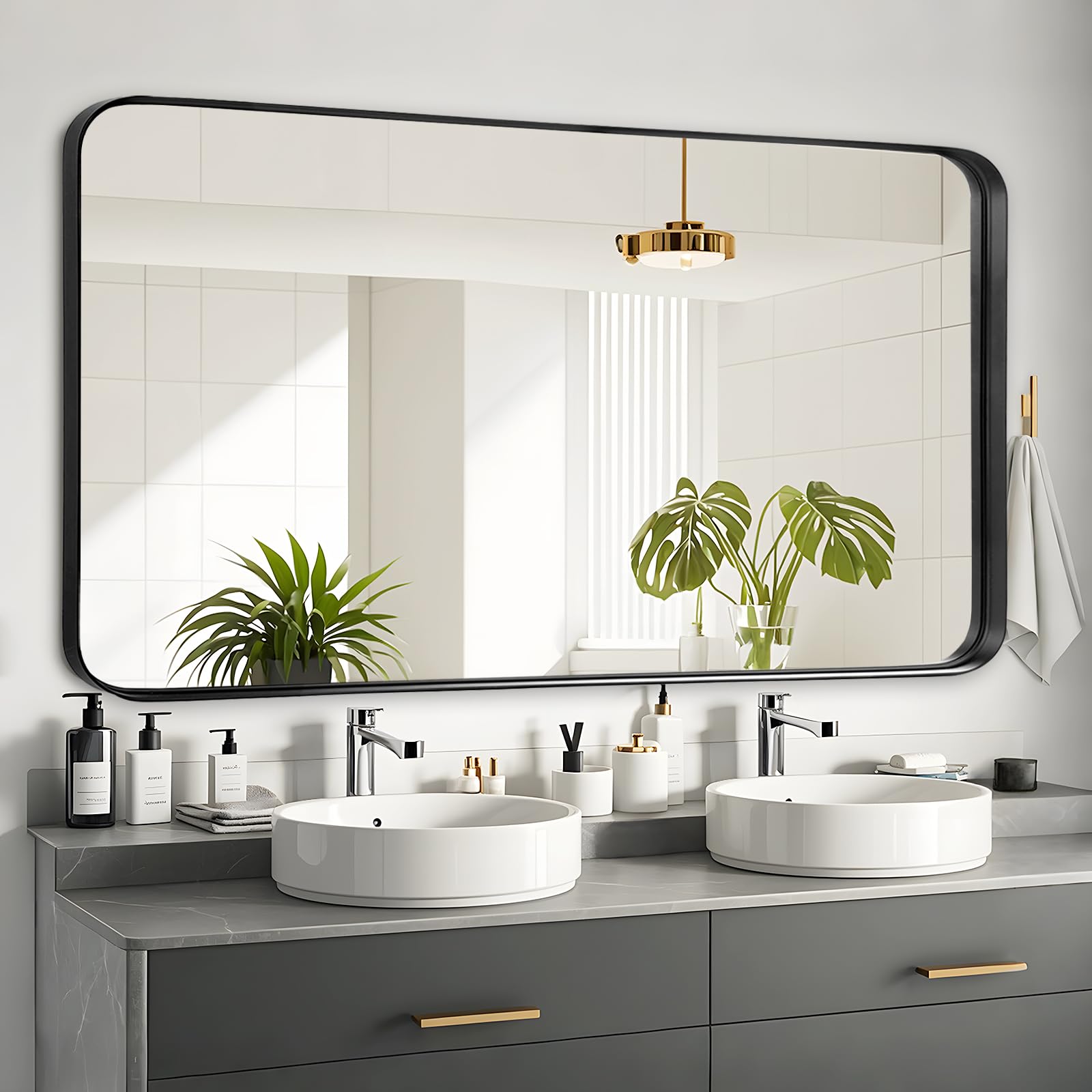 Fabuday Bathroom Wall Mirror Over Sink - 20x40 Inch Balck Framed Bathroom Mirrors for Vanity, Large Black Matte Mirrors for Bedroom, Restroom, Farmhouse, Entryway Decor Image