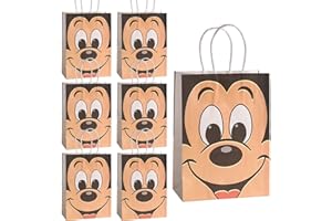EBWHOLE 12 Pcs Cute Mouse Party Favor Bags, Candy Goodie Treat Bags with Handle, Cartoon Birthday Party Supplies (A)