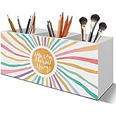 LIANGEAGOM Boho Colorful Sunshine Pen Pencil Holder Organizer for Desk Accessories, Boho Classroom Decor, You Can Do Hand Things Inspirational Wooden Box Signs Decorations for Kids Room Desk Tabletop