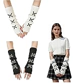 Zaxomum 2Sets Cute Bow Knitted Arm Warmers for Women, Kawaii Black and White Long Fingerless Arm Sleeves with Bowbknot,Y2k Gloves for Cold Weather Gothic Fashionable Style