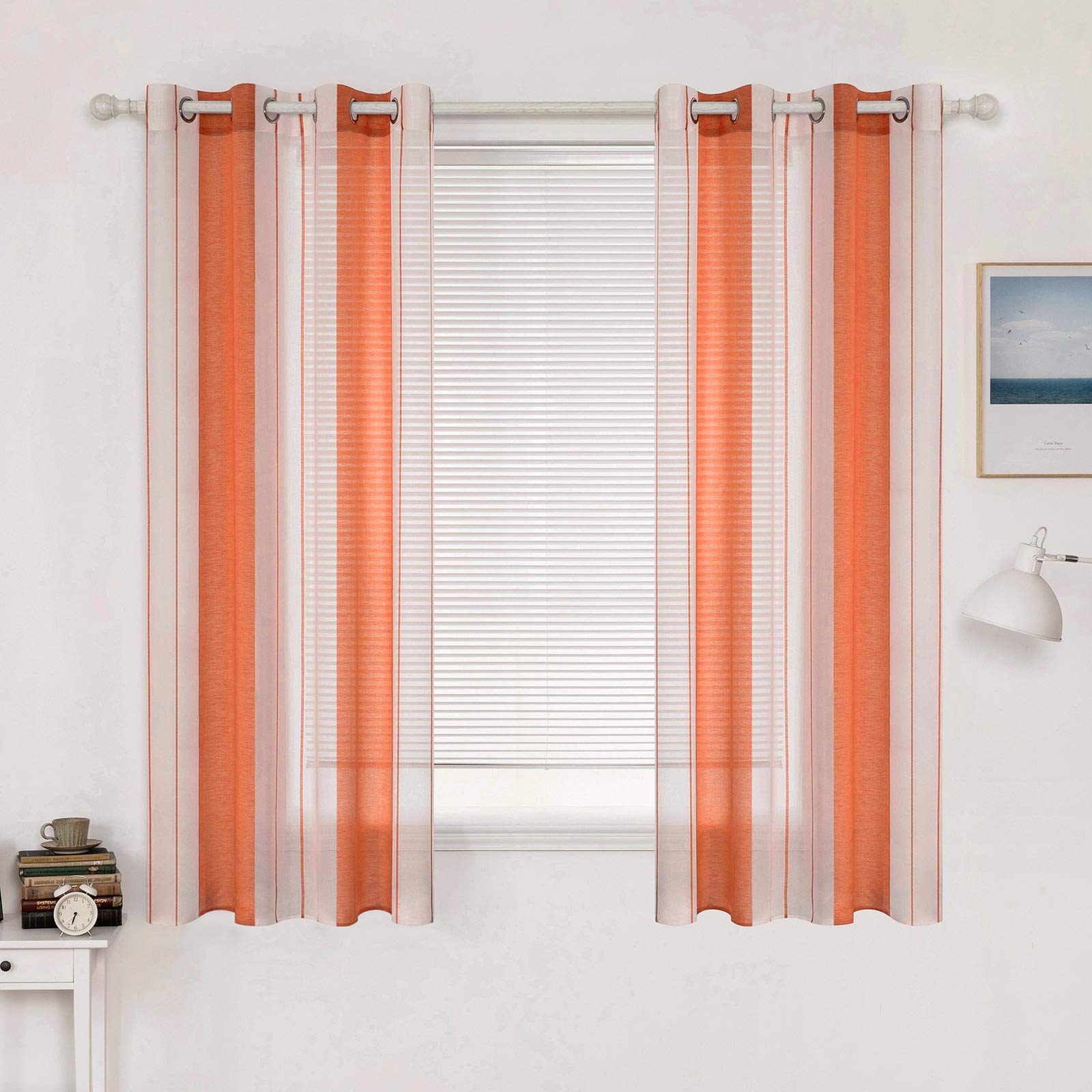 MIULEE Voile Curtains Semi Transparent Soft Elegant Decorative Classic Striped Curtain Translucent Eyelet Top Window Curtain Polyester for Bedroom Living Room 2 Panels 55" Wx69 L 140x175cm Salmon