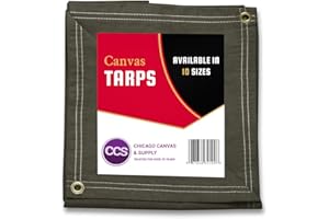 Heavy Duty Waterproof Canvas Tarp by CCS CHICAGO CANVAS & SUPPLY – Extra Durable Multipurpose Camping Tarp Cover with Rustproof Grommets for Industrial & Commercial Use, Olive Drab, 20 by 20 Feet