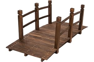 pnochoo 5ft Wooden Garden Bridge,Arch with Safety Railings On Either Side Outdoor Footbridge, Wooden Walkway Decorative Pond Landscaping, Backyard, Creek or Farm