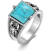 DOLIOX Real Square Turquoise Rings for Men with Scorpion 925 Sterling Silver Genuine Gemstone Chunky Southwest Ring Jewelry for Husband Boyfriend