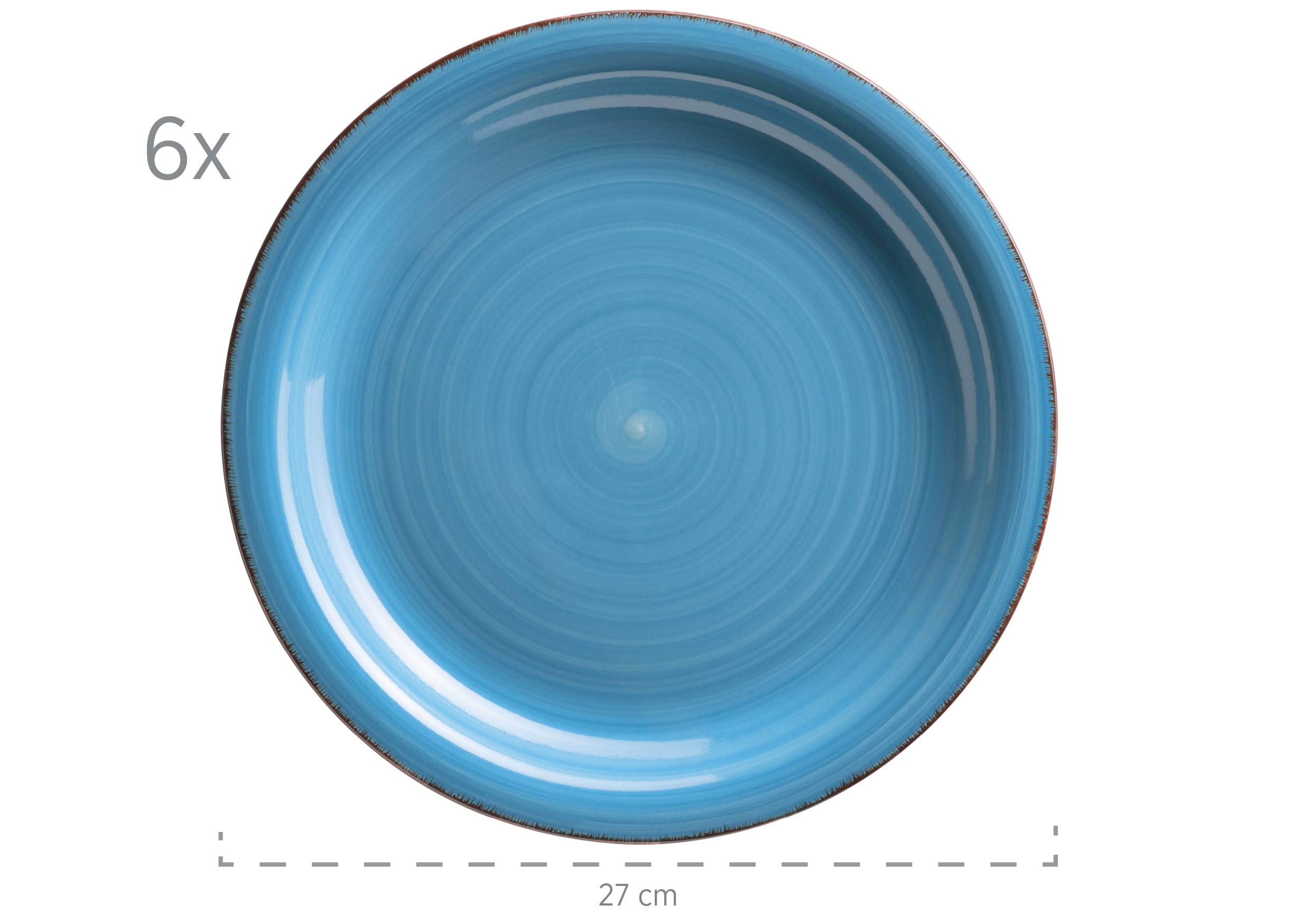 MÄSER 931602 Bel Tempo II Teller-Set für 6 Personen im modernen Vintage Look, 12-teiliges Tafelservice, handbemalt, Dunkelblau, Steingut, Blau 3