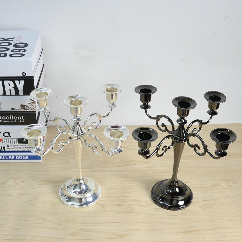 Honysky 5-Candle Metal Candelabra Candlestick Holders 10.6 inch Tall Candle Holder Wedding Event Candelabra Candle Stand (Black Candelabra): Home & Kitchen