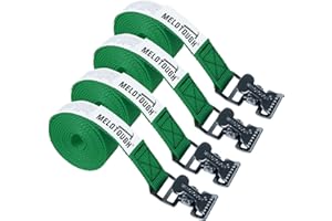 MELOTOUGH 4Pk 1" x 6ft Lashing Strap with Alligator Thumb Buckle Cargo Secure Webbing Up to 450lbs,Ladder Straps,Tie Down Straps,Utility Straps with Clips,Green