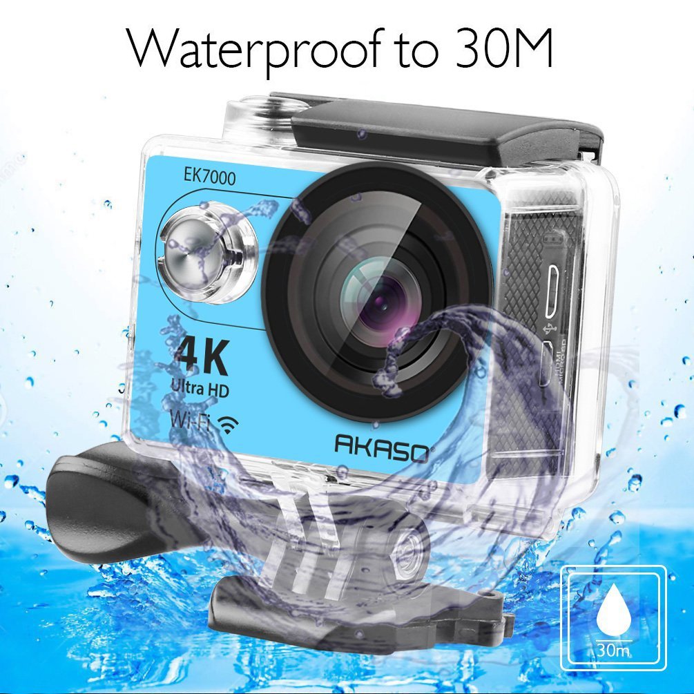 AKASO EK7000 4K Sport Action Camera Ultra HD Camcorder 12MP WiFi Waterproof Camera 170 Degree Wide View Angle 2 Inch LCD Screen W/2.4G Remote Control/19 Accessories Kits - Blue