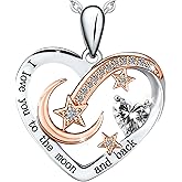 ALIANN Valentine's Day Gift, 925 Sterling Silver Birthstone Heart Necklace for Women, “I Love You to the Moon and Back” Pendant, Gift-Ready Anniversary Birthday Jewelry Gift for Her Wife Mom Daughter Grandma