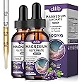 (2 Pack) Magnesium Glycinate Liquid Drops 500mg, with Vitamin B6, Ashwagandha, L - Theanine, Chamomile, Magnesium Glycinate Supplement High Absorption for Sleep, Stress, Energy Mood - Grape Flavor