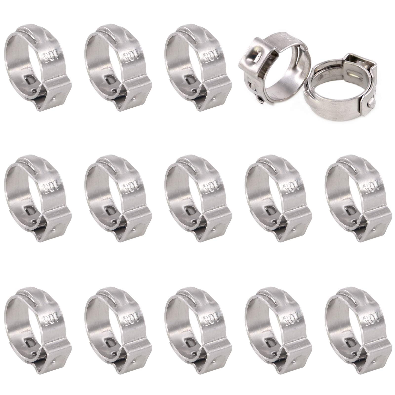 Swpeet 35Pcs 8.8-10.5mm Stainless Steel Single Ear Hose Clamps Assortment Kit Perfect for Automotive, Home Appliance Line