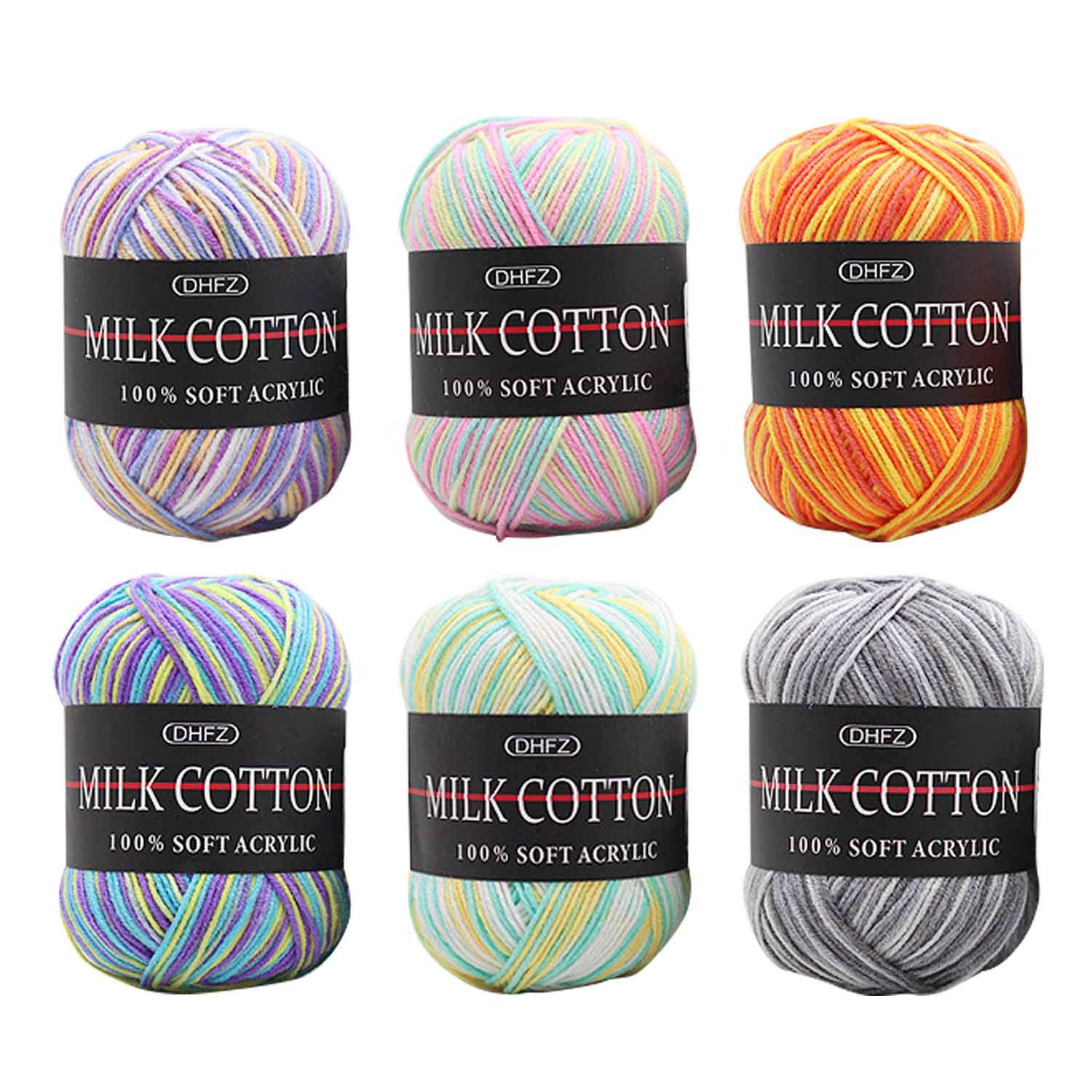6 Rolls Assorted Colors Smooth Soft Milk Cotton Yarn DIY Hand Knitting Baby Wool Craft Shawl Scarf Crochet Thread Supplies Arylic