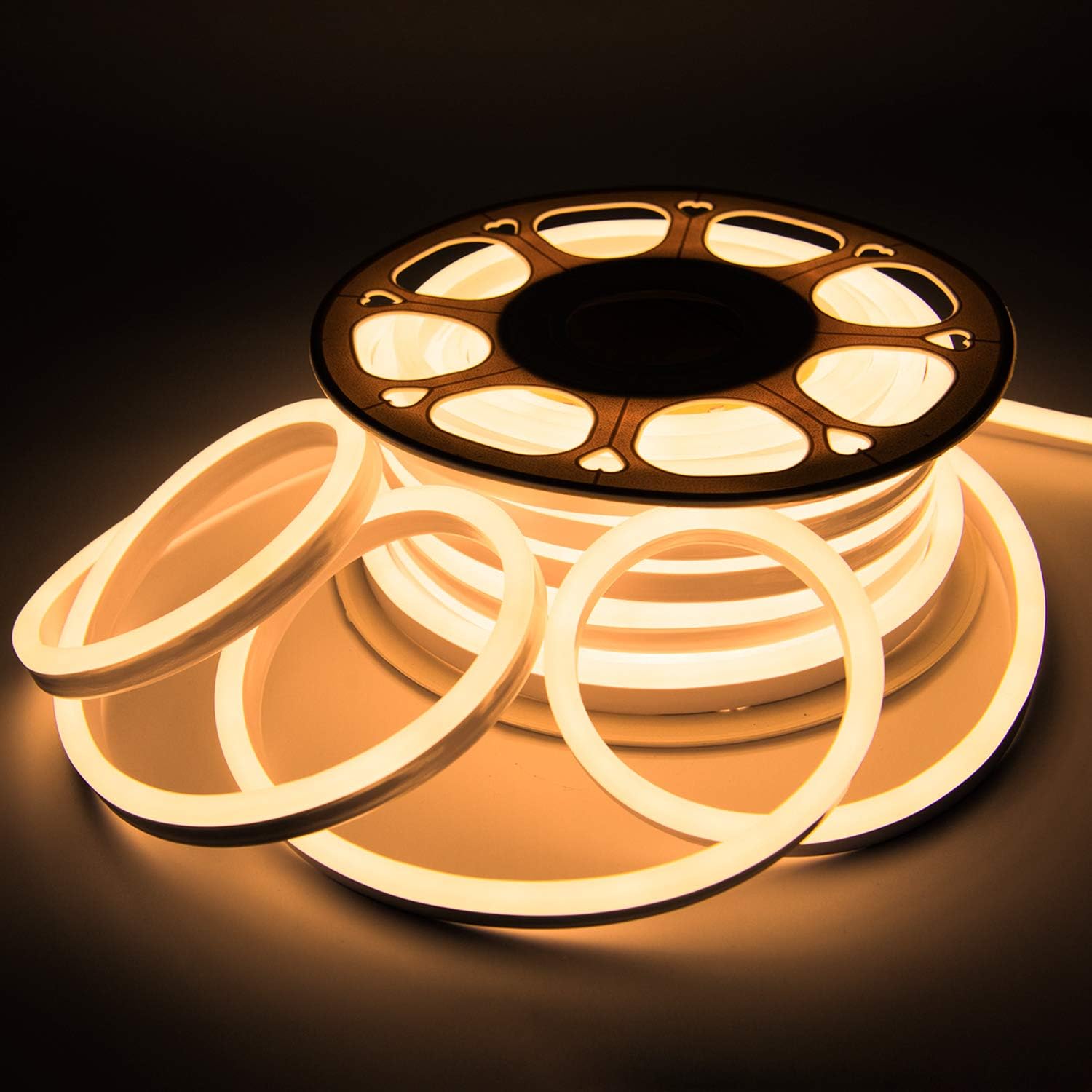Shine Decor Connectable LED Neon Rope Lights Cold-Resistant, AC110V-120V 50FT Neon Strip Lights 3000K Warm, 8x16mm Cuttable Waterproof 120LEDs/M Indoor Outdoor LED Neon Lights for Lighting Decoration