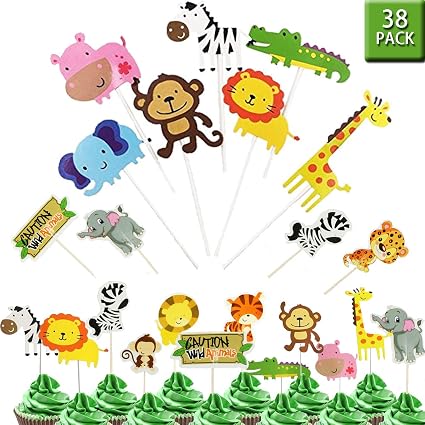 Jungle Safari Animal Cupcake Toppers Picks 38pcs Zoo Animals Cake