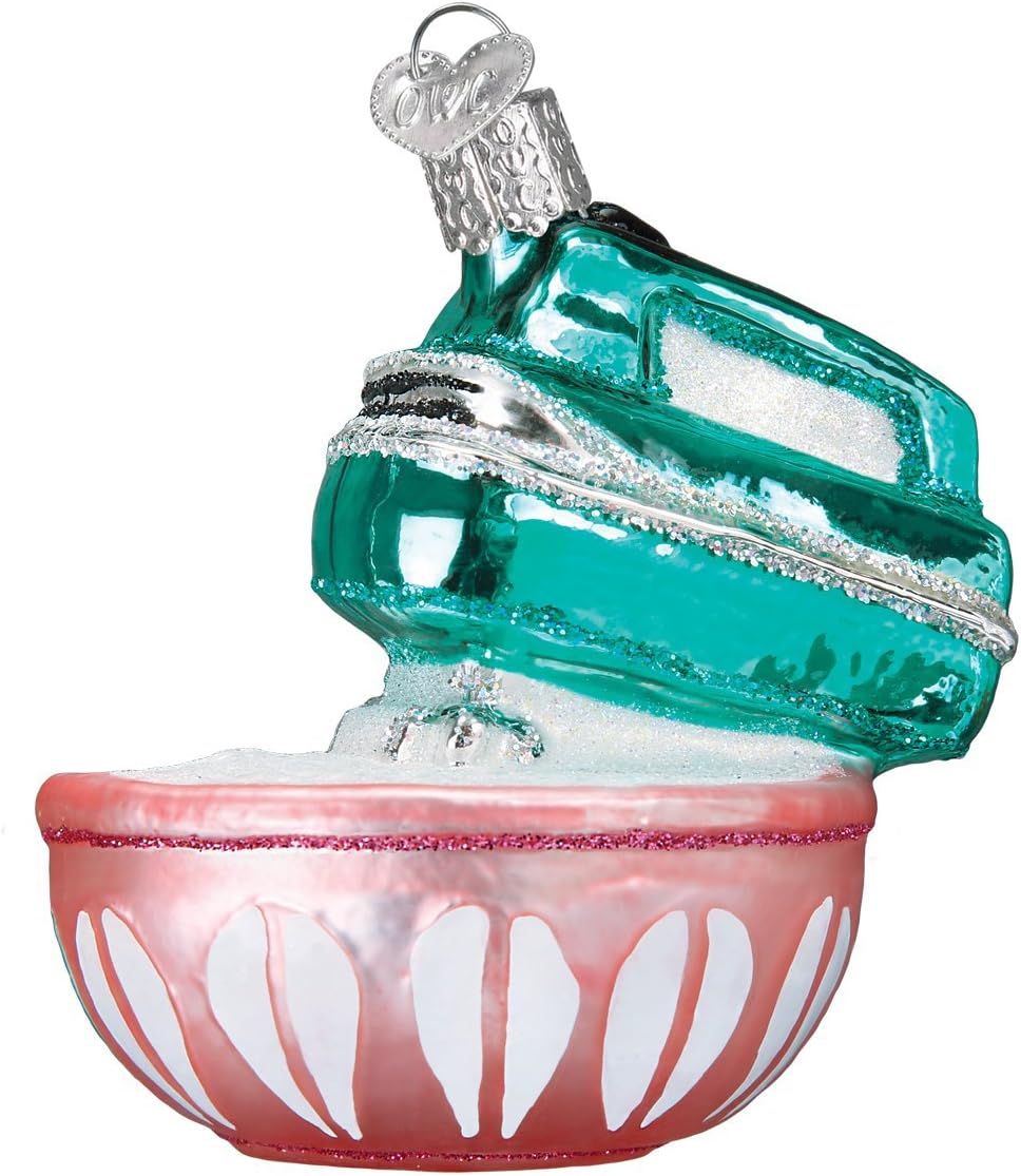 Old World Christmas Glass Blown Ornament with S-Hook and Gift Box, Kitchen Collection (Hand Mixer)