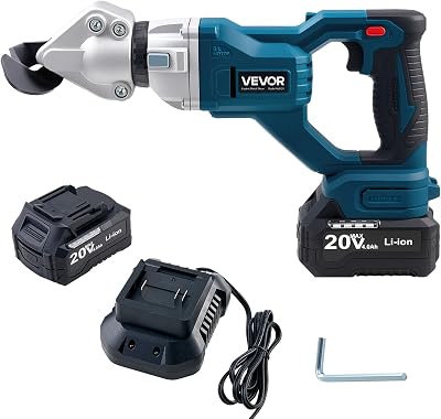 Cisaille à Tôle Électrique, 20 V CC, Cisaille à Métaux sans Fil avec Tête Pivotante 360°, Double Lame, pour Acier Galvanisé 1,22 mm, Acier Inoxydable 1 mm, Aluminium, Plastique, Carton, 2800 SPM