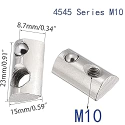 4545 Series M10 T Slot Half Round Nuts Roll-in