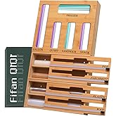 FifanQiQi 9 In 1 Storage Bag Organizer And Plastic Wrap Dispenser With Cutter, Bamboo Foil and Plastic Wrap Organizer
