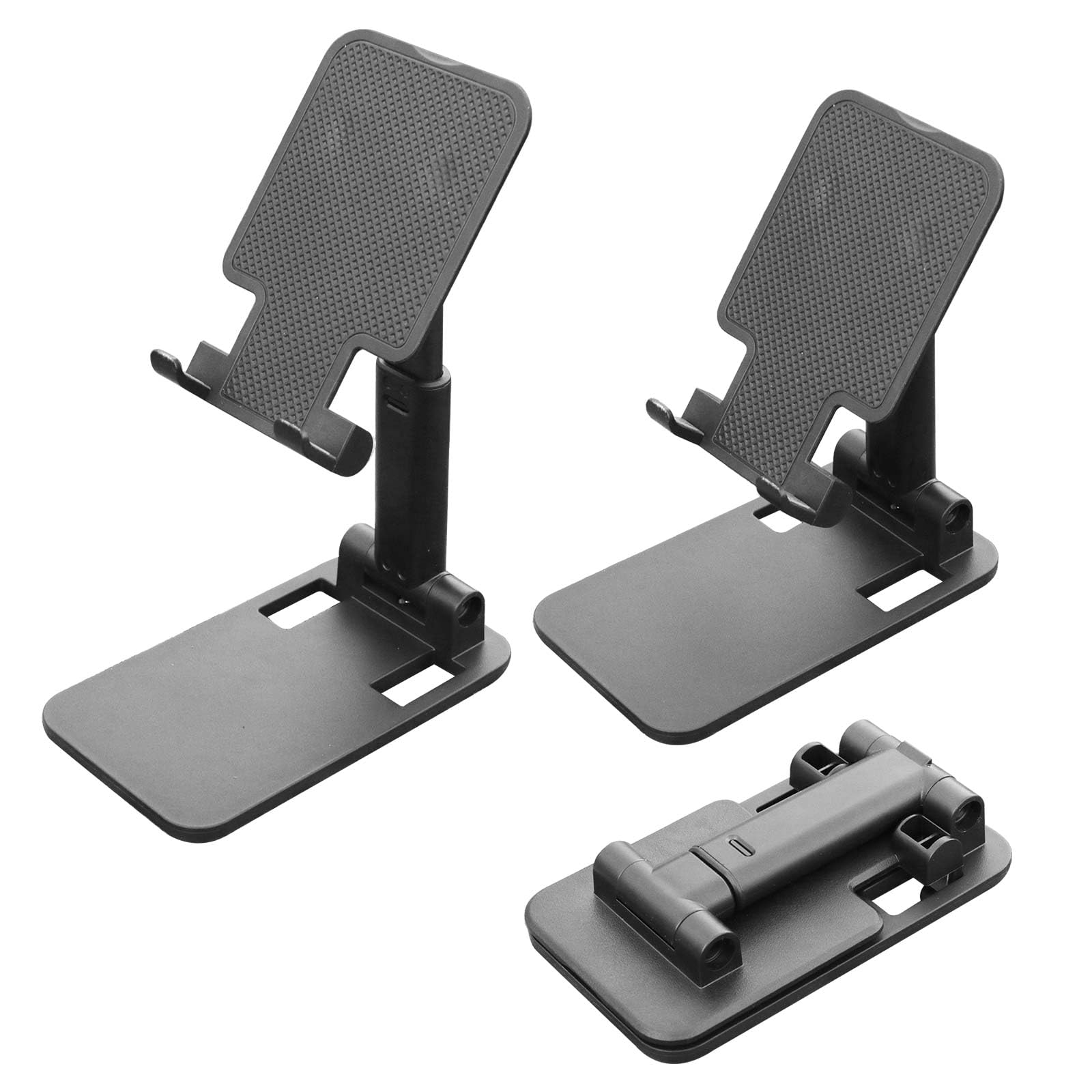 POHFP 3 Pcs Cell Phone Stand,Fully Foldable and Angle Height Adjustable with Silicon Pad Cell Phone Holder for Desk, Office, Tablet Stand Compatible with All 4-10 Inches Smartphone and Tablet(Black)