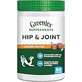 Greenies Supplements Hip and Joint Supplements for Dogs, with Chondroitin & Glucosamine for Dogs, Chicken Flavor, 16.2 oz. Container, 80 Count
