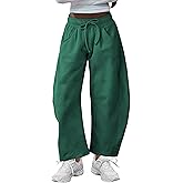 SeekMe Women's Barrel Leg Sweatpant Drawstring Elastic Waisted Wide Leg Pants Casual Cotton Palazzo Trousers with Pockets
