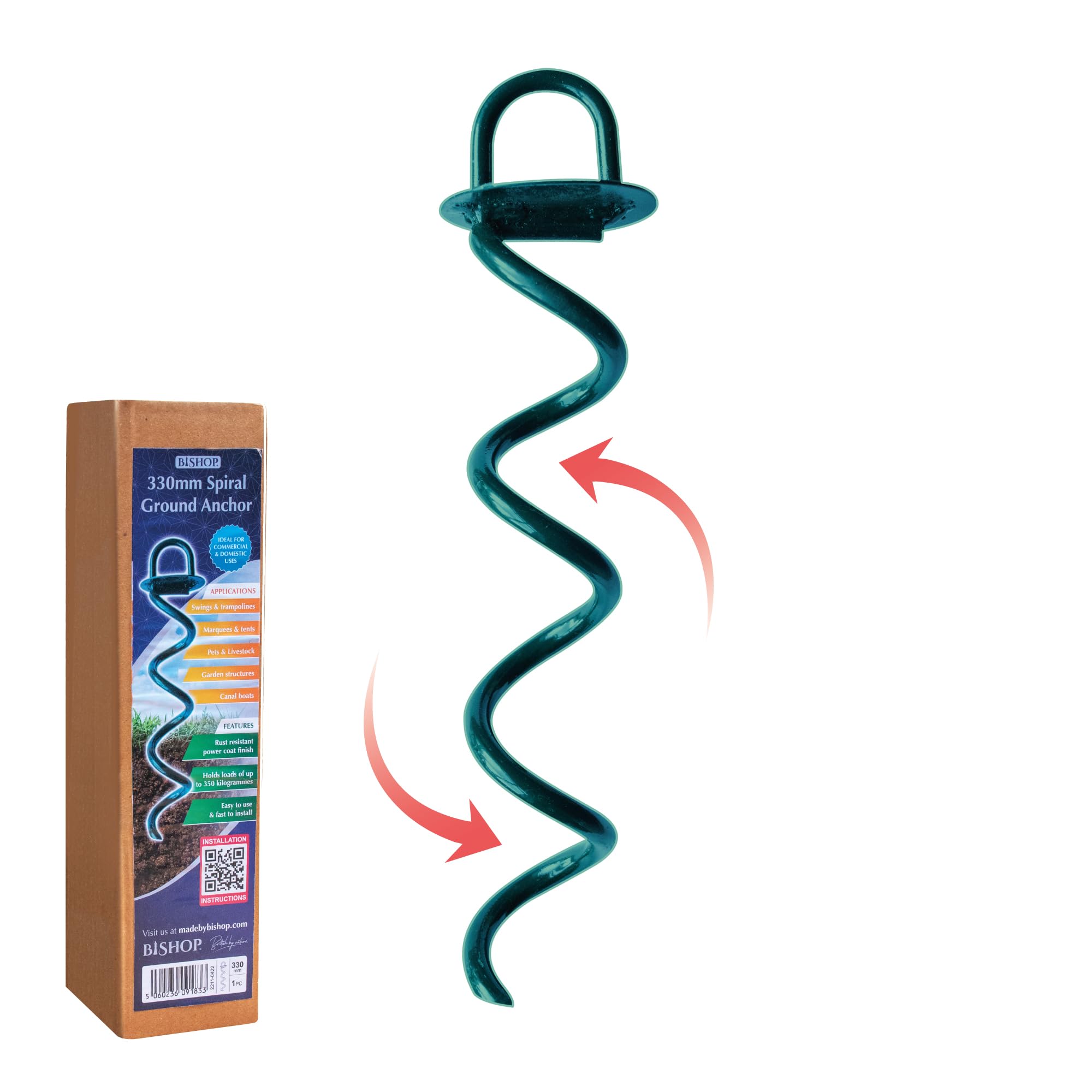 Bishop Security Ground Anchors Universal Screw For Trampolines, Tarpaulins & Swings (330mm, Pack Of 1)