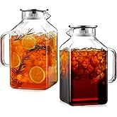 2 Pack 1 Gallon Square Glass Pitcher with Lid and Spout, Borosilicate Glass Carafe for Hot/Cold Drink, Water Pitchers with Handle for Fridge, Extra Large Jug for Iced Tea, Coffee, Juice, Beverage