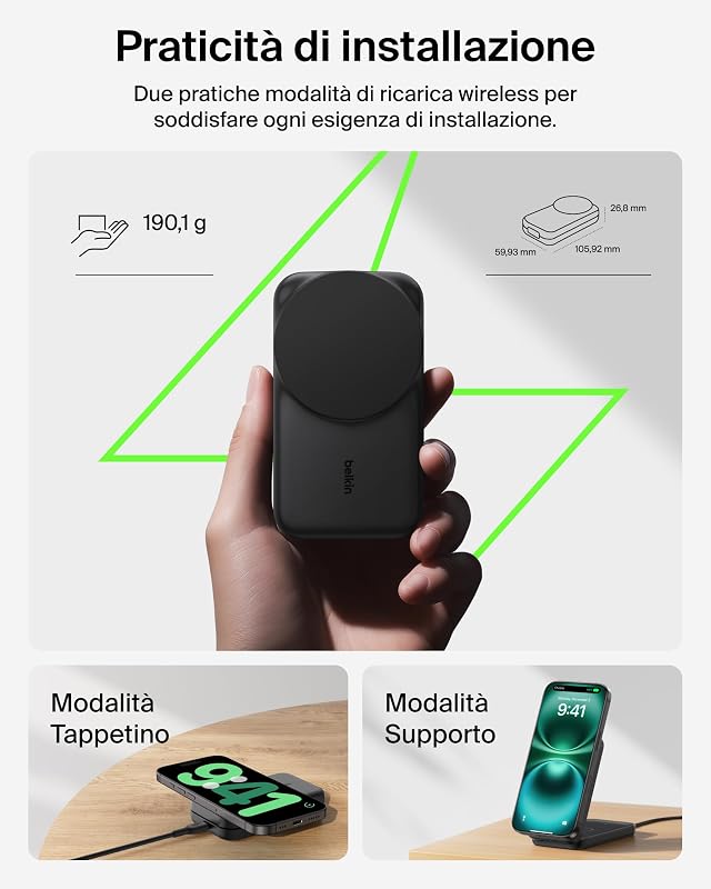 UltraCharge Caricatore Wireless Magnetico Qi2 25W 3 in 1 - Nero