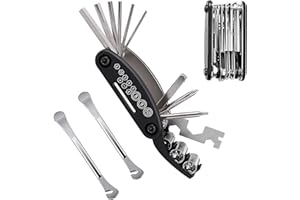 Black Bicycle Repair Tool Kit, 16 in 1 Bike Multitool with 2Pcs Bicycle Tire Iron Spoons, Portable Bicycle Essentials Easy Ro
