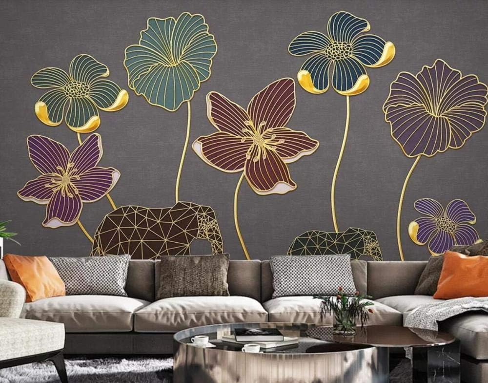 Wallpaper 3D Wall Mural Abstract Plant Flower Elephant Golden Lines Murals Hd Photo Living Room Bedroom Tv Wall Home Decorative Wallpapers-250cmX175cm