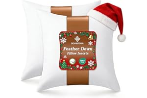 DOWNSTORIA 22x22 Feather Down Pillow Inserts Set of 2, Decorative Pillows with 100% Cotton Cover, Throw Pillow for Bed, Couch and Sofa.