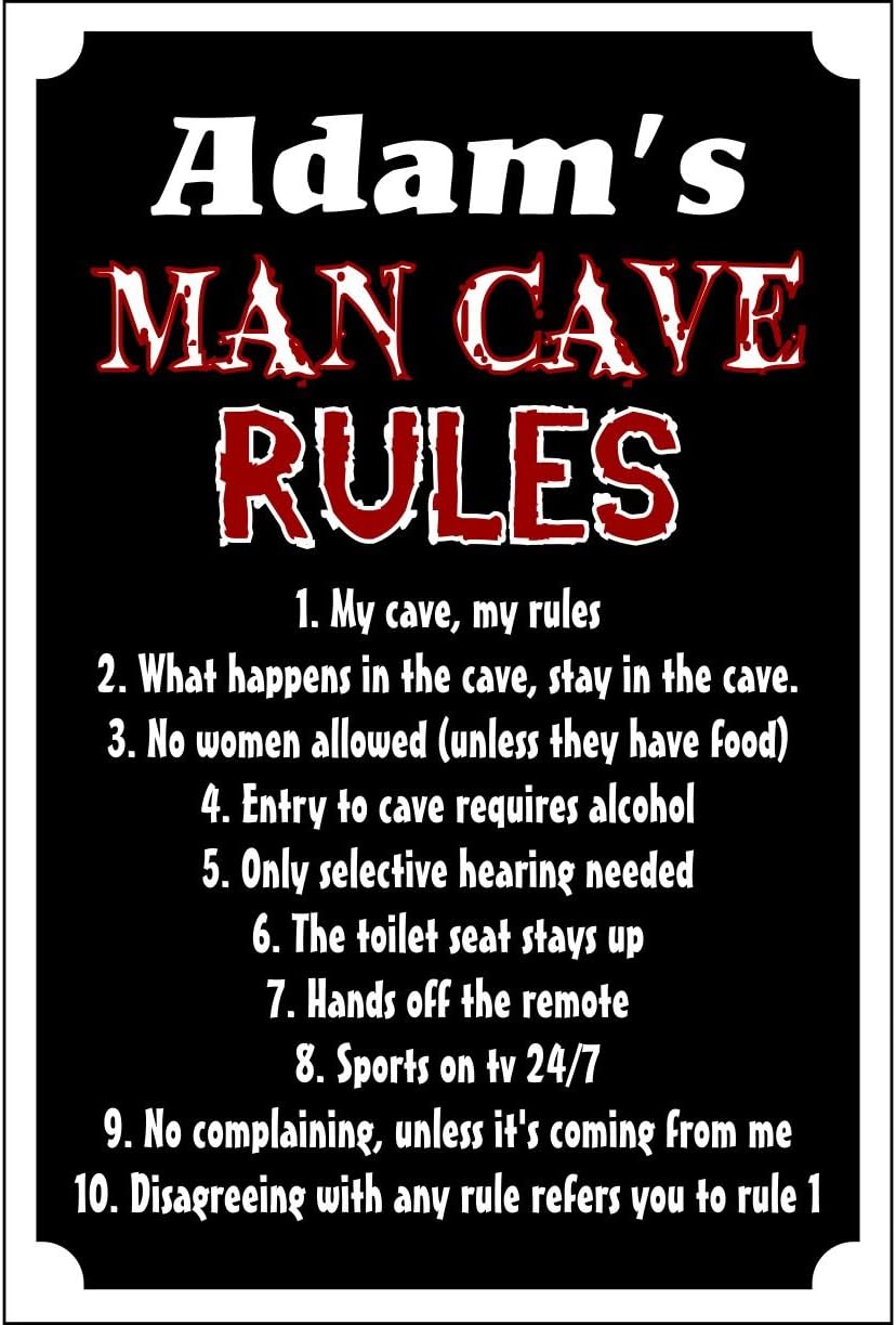 Man Cave Rules Red- Personalize Name Free