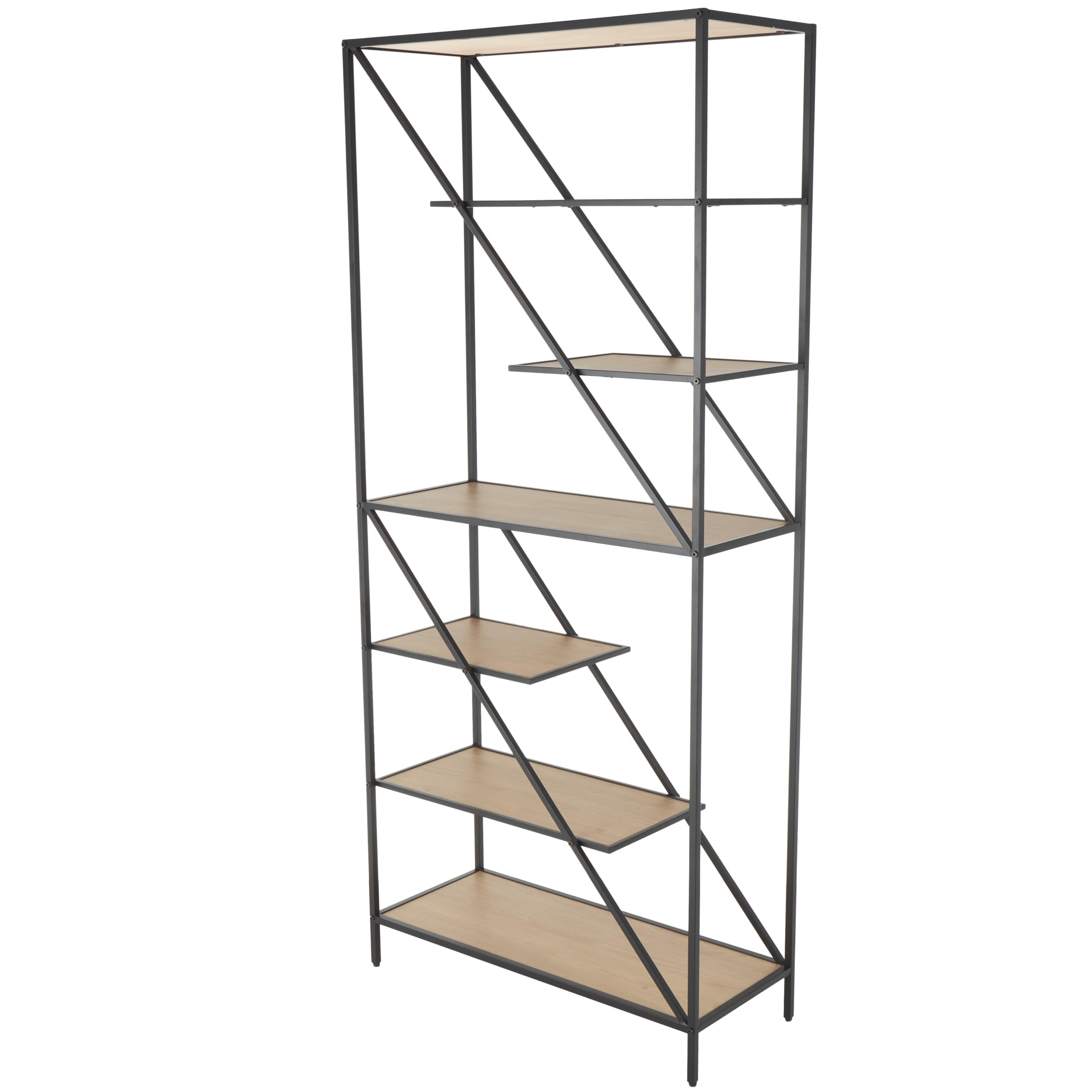 Photo 1 of Deco 79 Wooden Storage Shelving Unit Diagonal Angled 6 Shelf Shelving Unit with Black Metal Frame, Display Shelf 32" x 13" x 71", Brown