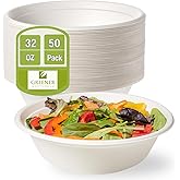 Greener Settings Extra‑Large 32 oz Heavy‑Duty Compostable Paper Bowls – Microwave & Freezer Safe, Leak‑ & Grease‑Resistant, BPA‑Free, BPI Certified, 50‑Pack (Eco‑Friendly Bagasse)