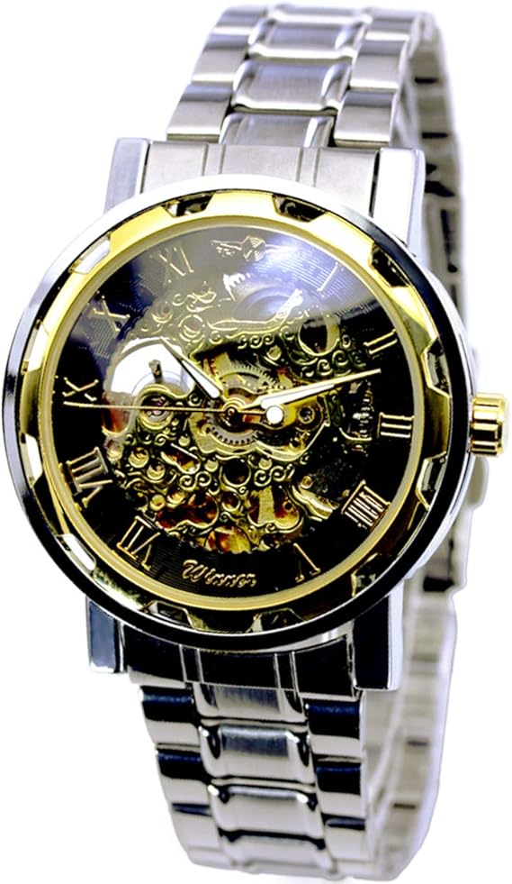 Amazon 腕時計 自動巻き メンズ スケルトン シンプル ウォッチ glq497 ゴールド ブラック メンズ腕時計 腕時計 通販