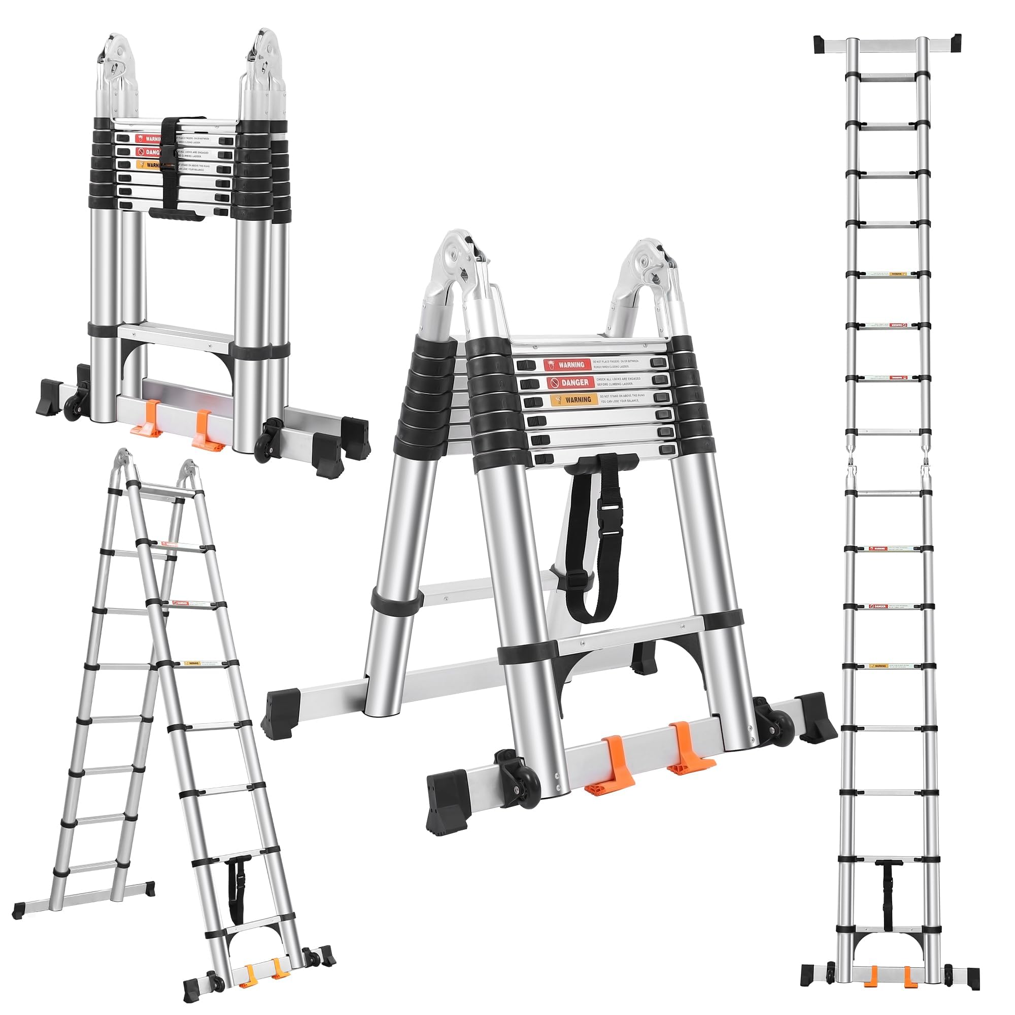 Photo 1 of ** VERY USED/ UNTESTED** DEZEX Telescoping Ladder A Frame 16.5 FT,Aluminum Extension Ladder with Balance Bar,Wheels and 2 Triangle Stabilizers,330lbs Capacity Collapsible Telescopic Foldable Ladder for Home Outdoor