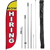 LookOurWay Feather Flag Set, 12 ft Advertising Flag with Poles and Ground Spike for Business Promotion, Now Hiring (10M1200298GSet)