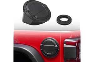 FieryRed Aluminum Gas Cap Cover Fuel Filler Door Locking Gas Tank Cap Cover Compatible with Wrangler 2018-2024 JL/JLU & Unlimited, Black