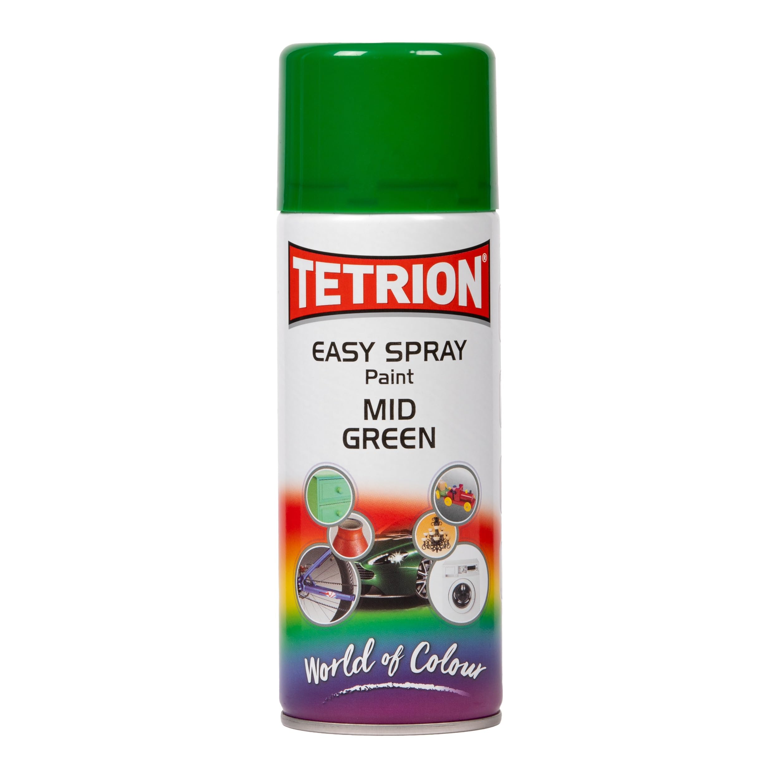 Tetrion Mid Green Gloss Spray Paint 400ml for Interior & Exterior Use - Quick-Drying Aerosol for Multi-Surface