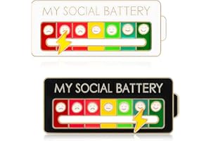 Megecaa 2Pcs Social Battery Slider Pin, Funny Social Battery Pin for 7 Days, My Social Battery Slider Pins for Work, Cute Expression Mood Pins for Introverts Interactive