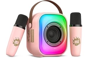 SIMGAL Mini Karaoke Machine for Adults and Kids, Portable Bluetooth Speaker with Two Wireless Microphones with LED, Speaker S