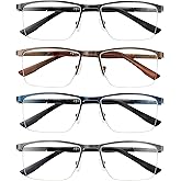 JOLISU 4 Pack Reading Glasses Men, Blue Light Blocking Computer Half Frame Metal Readers Spring Hinge Eyeglasses