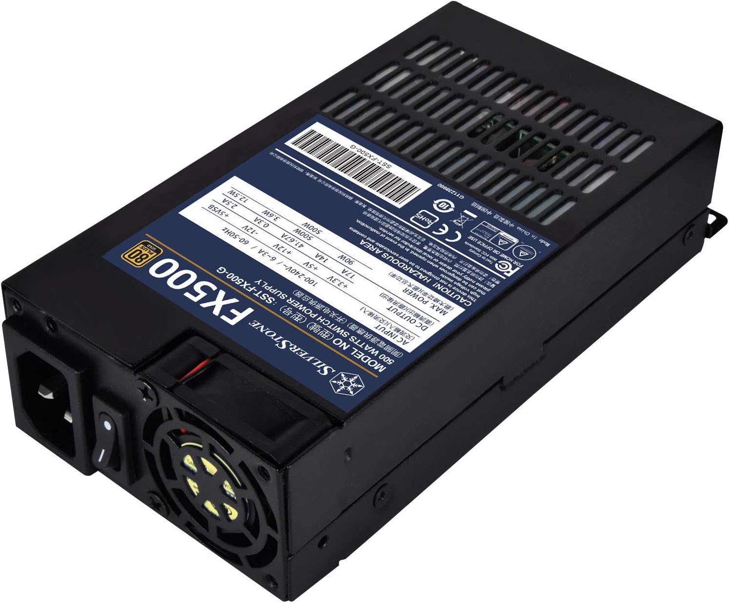 Silverstone FX500-80 PLUS Gold 500W Flex-ATX power supply, Black