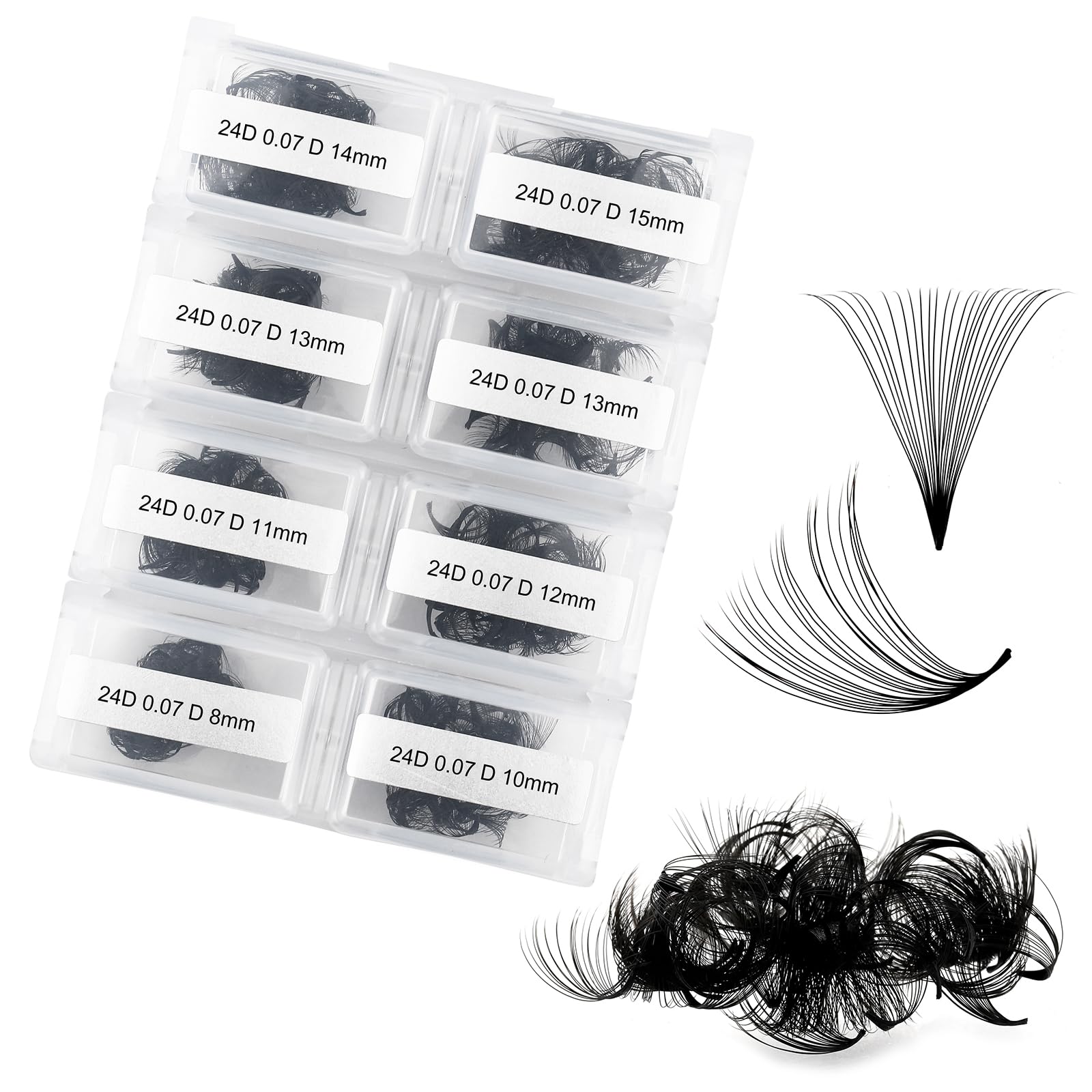 Fadlash Pre Made Fan Eyelash Extensions 24D 0.07mm D Curl MIX 8-15mm 600pcsVolume Lash Extensions Loose Fans Pre Made Volume Lashes