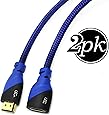 HDMI Extender - Male to Female, Extension Cable - 10 Feet (2-Pack) High-Speed HDMI Cable (2.0b) Supports: Ethernet, Audio Return, 4K, 3D, HD, 2160p, 18gbs, (Latest Version) HDCP 2.2 Compliant - 10ft