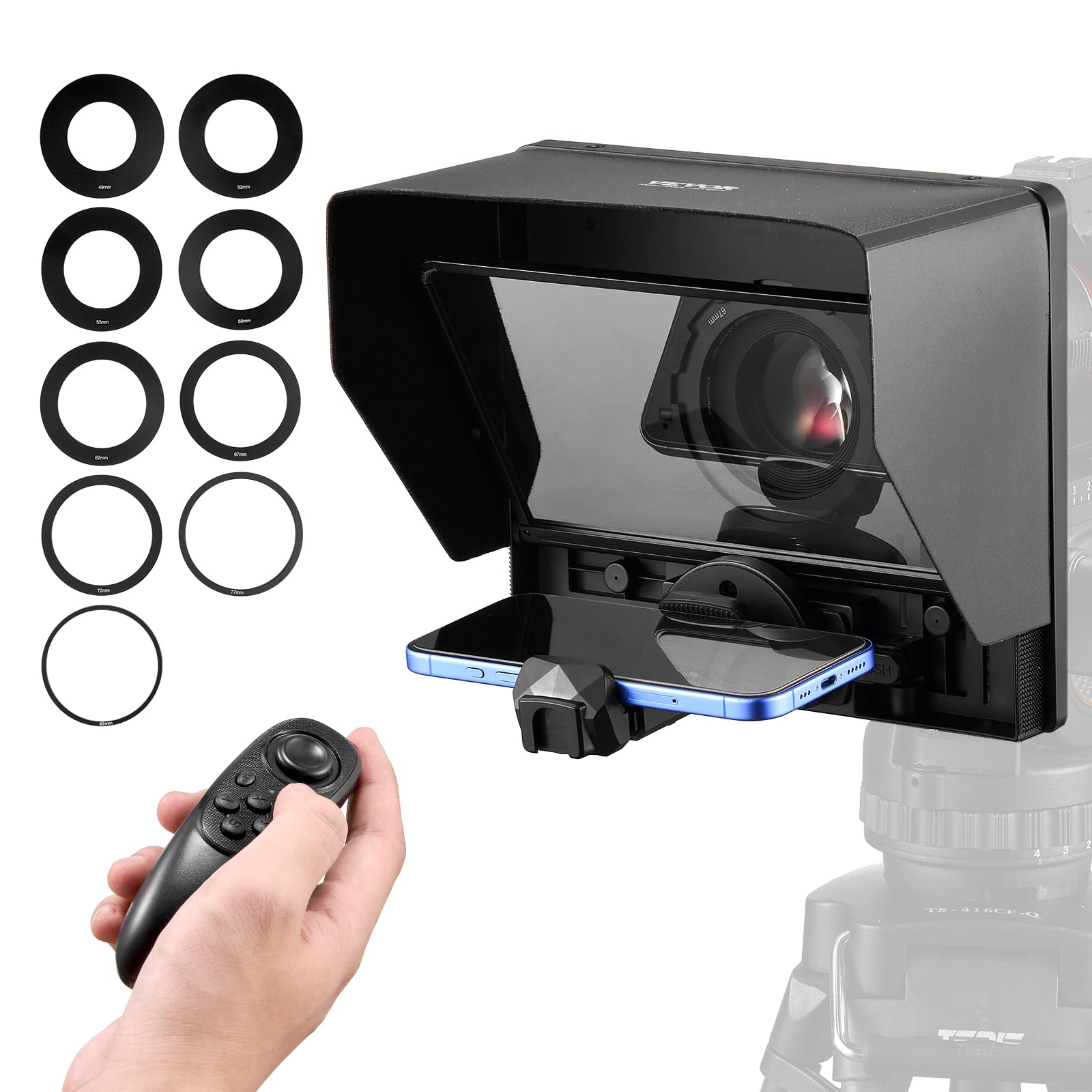 Photo 1 of VEVOR Teleprompter, 10" Desktop Prompter with Adjustable Spectroscope, Remote Control, for YouTube, Twitch, Zoom, Supports DSLR/Webcam/Smartphone, for Video Recording/Live Streaming