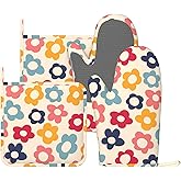 Vintage Groovy Flower Modern Oven Mitts And Pot Holders Set Of 4 Silicone Heat Resistant Oven Mitten Potholders Non Slip Gloves Kitchen Decor For Bbq Cooking Grilling Baking