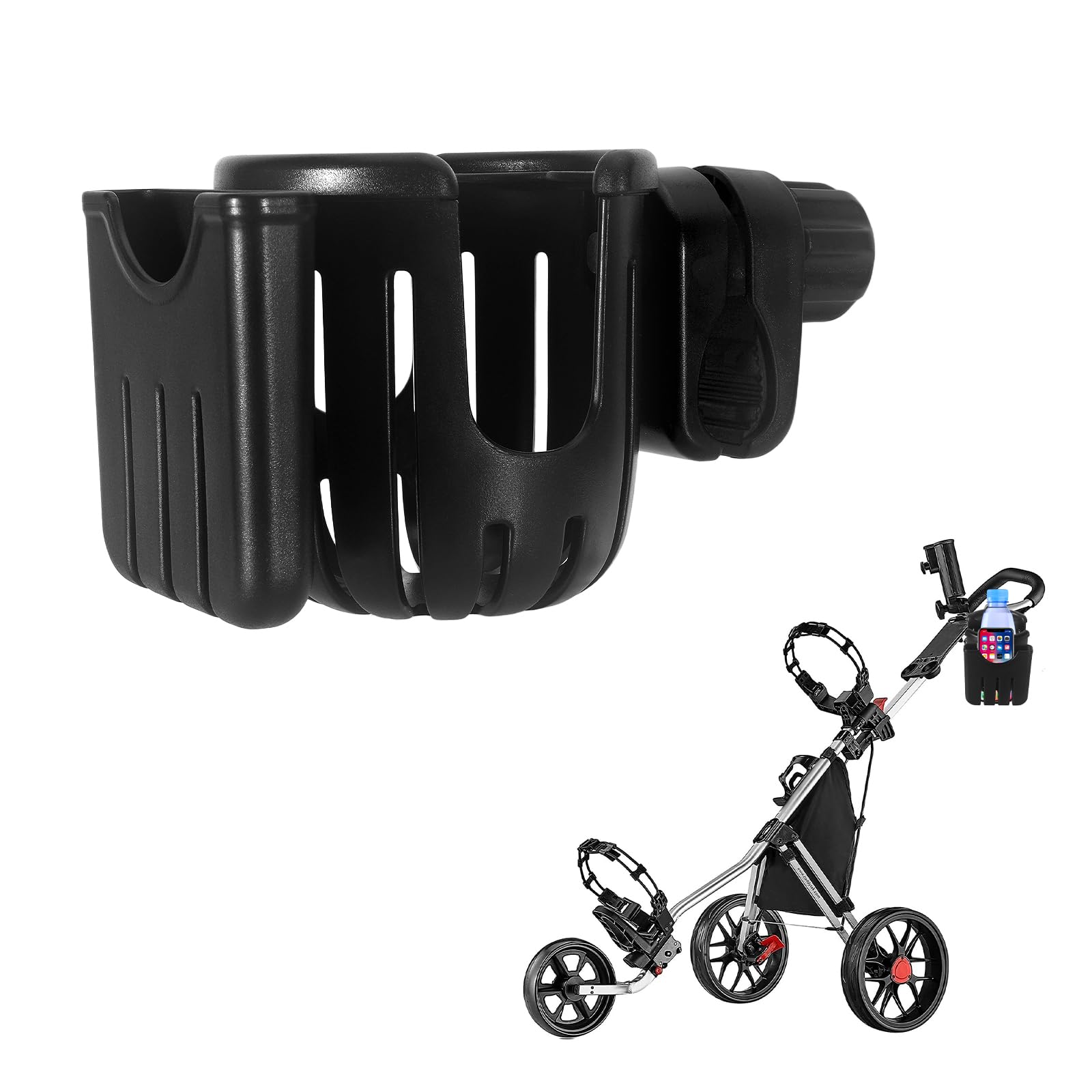 Photo 1 of Golf Push Cart Cup Holder and Phone Holder Compatible with Caddytek,Adjustable 360 Rotation Golf Push Cart Accessories,Black,1PC