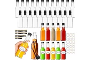 AuroTrends Hot Sauce Bottles 5 oz 35Pack, Empty Wine Bottles with Caps/Shrink Capsules/Stickers -5oz Clear Woozy Bottles/Glass Bottles with Lids (5 fl.oz/ 35Pack)