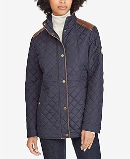 ralph lauren quilted jacket with faux leather trim